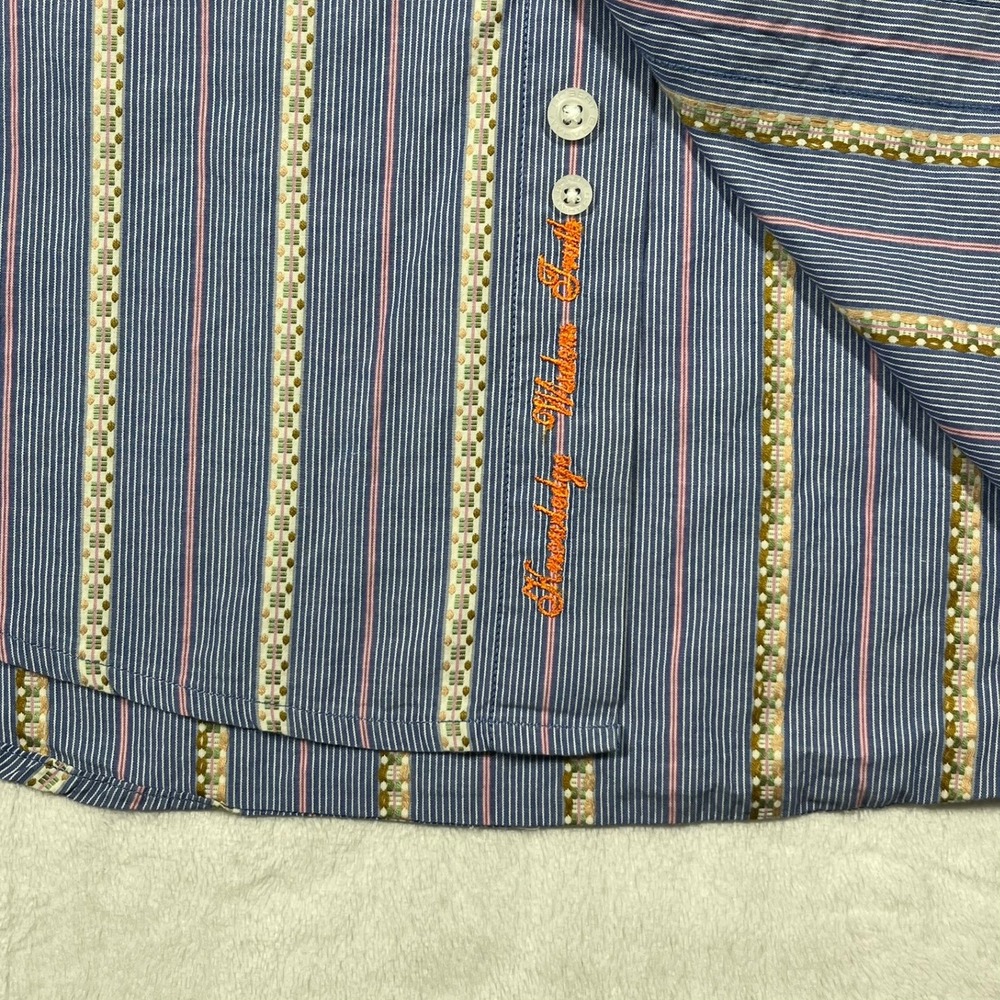 Robert Graham Button Front Shirt Mens Large Blue Striped Floral Embroidered L - Picture 5 of 12